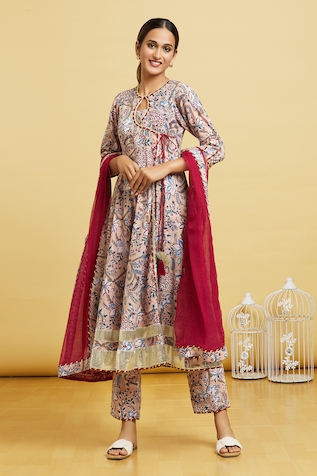 Adara Khan Blossom Print Angrakha Anarkali Pant Set