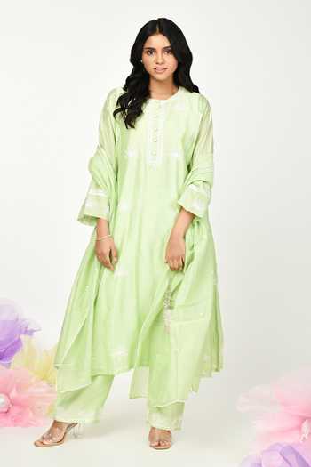 Komal Shah Chanderi Placement Embroidered Kurta Set 