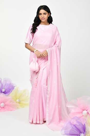 Komal Shah Chanderi Placement Embroidered Saree With Blouse 