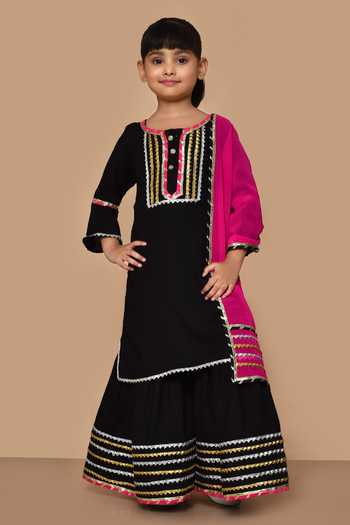 Petite Pomme Embroidered Cotton Kurta Sharara Set 