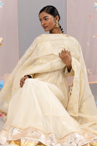 Chanderi Sleeve Embroidered Anarkali Set 