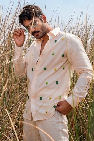 Runit Gupta Avocado Embroidered Shirt