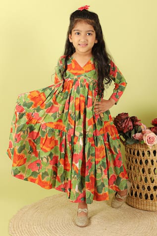 Baby in pink Banarasi long frock | Dresses kids girl, Cotton frocks for kids,  Kids blouse designs