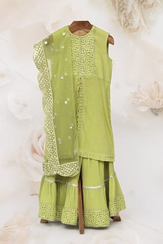 Mirror Embroidered Straight Kurta Sharara Set 