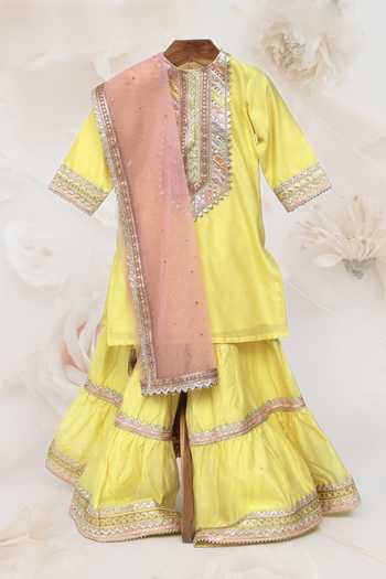 MINIME ORGANICS Gota Embroidered Kurta Sharara Set 