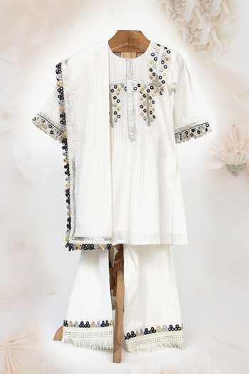 MINIME ORGANICS Cotton Mirror Embroidered Kurta Palazzo Set 