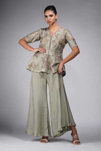 Shruti S Silk Peplum Kurta With Sharara 