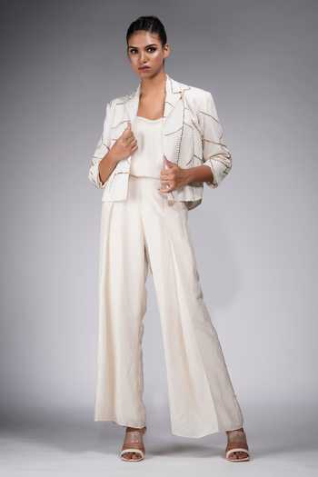 Shruti S Embroidered Silk Jacket Pant Set 