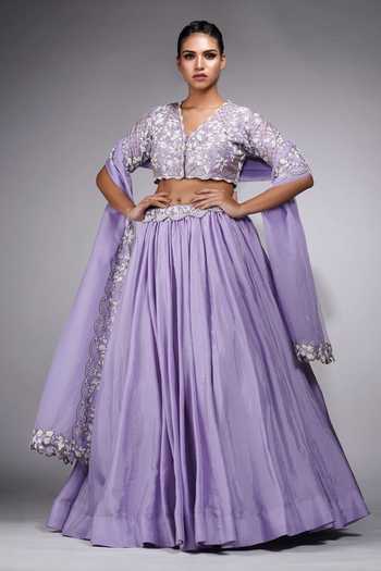 Shruti S Silk Lehenga & Floral Embroidered Blouse Set 
