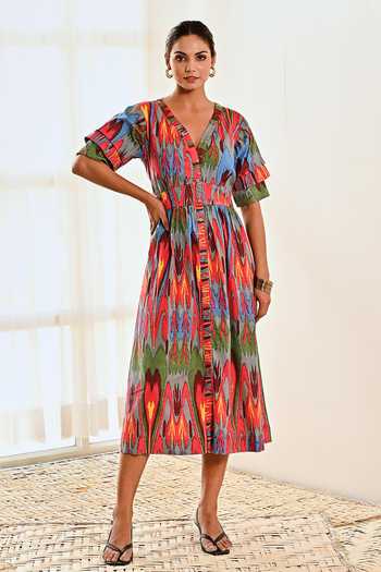Moontara Abstract Print A-Line Dress 