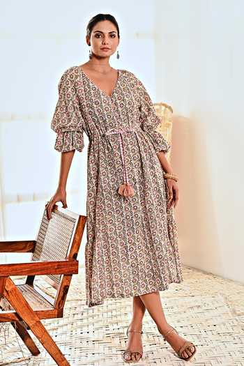 Moontara Ditsy Print Balloon Sleeve Dress 