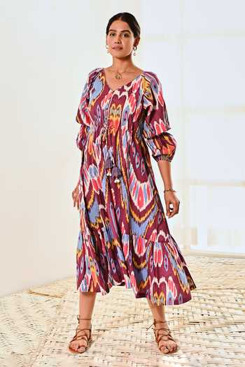 Moontara Abstract Print Balloon Sleeve Dress 