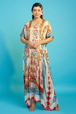 The Boozy Button Kashmiri Floral Print Kaftan 