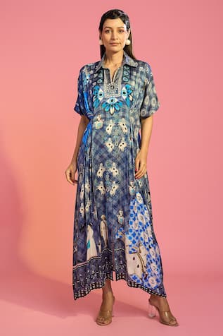 The Boozy Button Surreal Print Front Slit Kaftan 