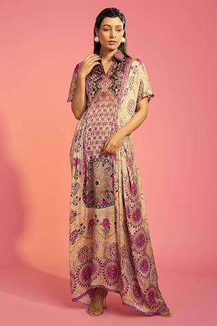 The Boozy Button Mughal Floral Print Kaftan 