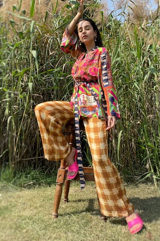 The Boozy Button Pop Art Print Wrap Top & Pant Set 