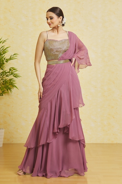 Nazaakat by Samara Singh Ruffle Pre-Draped Saree With Blouse