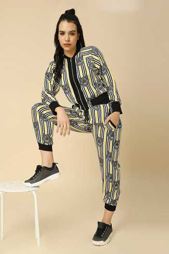 Neha Gursahani Striped Tiger Print Jacket Jogger Pant Set 