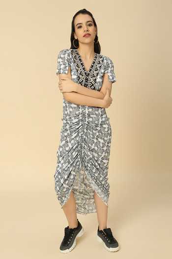 Neha Gursahani Fish Print Draped Cocoon Dress 