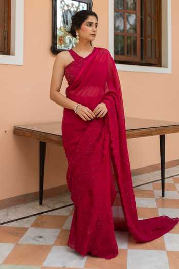 Ruhr India Paisley Embroidered Saree & Blouse Set 