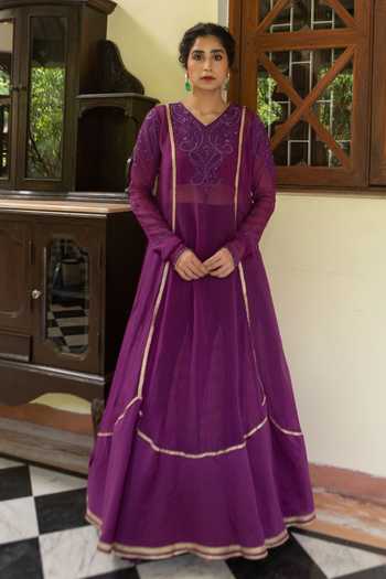 Ruhr India Chanderi Silk Embroidered Anarkali Sharara Set 
