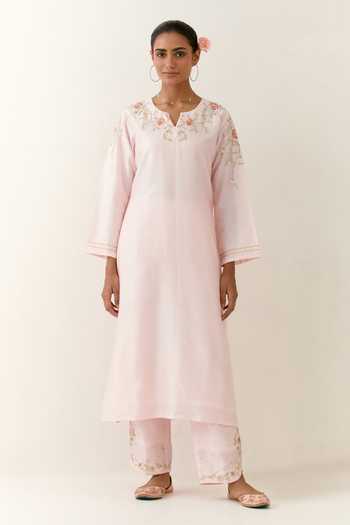 Anantaa By Roohi Silk Chanderi Notched Neck Kurta 