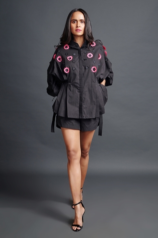 Deepika Arora Cotton Confetti Applique Embroidered Shirt & Shorts Set