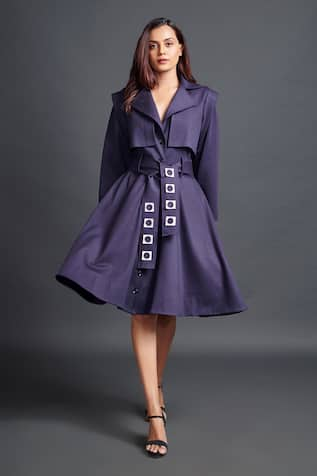 Deepika Arora Notched Lapel Collar Jacket Dress With Sash Belt 