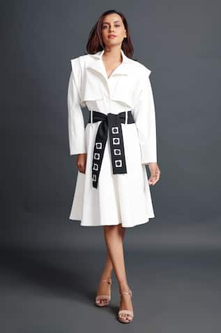 Deepika Arora Full Sleeve Jacket Dress With Sash Belt 