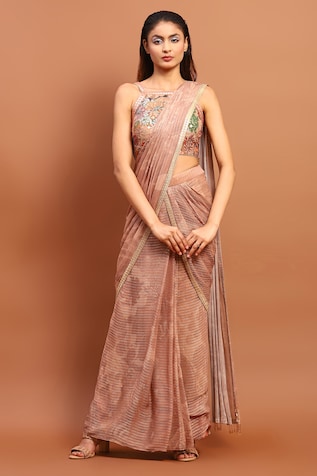 Digital Printed Cotton Saree in Light Beige : SKK33599