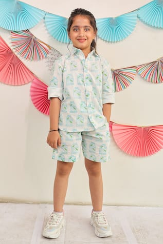 Tiny Colour Cotton Bird Print Shirt & Shorts Set 