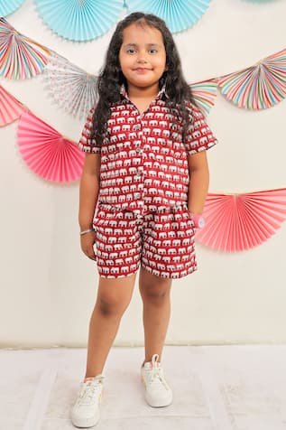 Tiny Colour Cotton Elephant Print Shirt & Shorts Set 