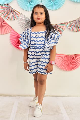 Tiny Colour Cotton Whimsical Wave Print Playsuit 