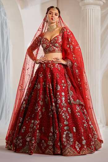 Rachit Khanna 3D Floral Jaal Embroidered Bridal Lehenga Set 