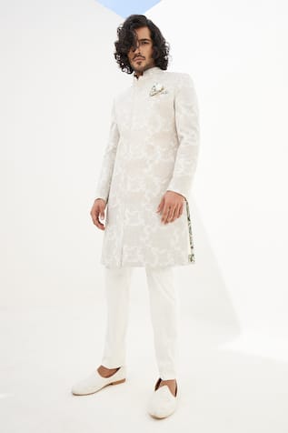 Chanderi Silk Zari Embroidered Achkan Set 