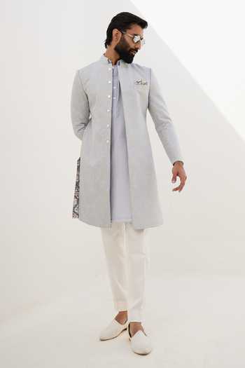 Arjan Dugal Banarasi Silk Zari Embroidered Achkan Set 