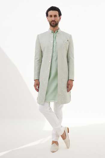 Arjan Dugal Banarasi Silk Scalloped Embroidered Achkan Set 