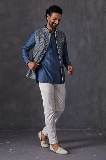 Arjan Dugal Chanderi Silk Asymmetric Kurta & Pant Set 