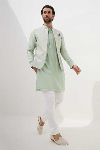 Arjan Dugal Sage Green Chanderi Silk Kurta Set 