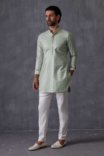 Arjan Dugal Sage Green Embroidered Kurta Set 