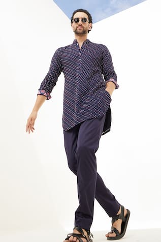 Floral Stripe Embroidered Kurta With Pant 