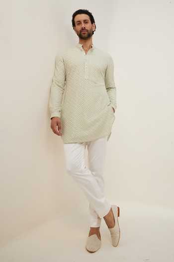Arjan Dugal Angular Stripe Embroidered Kurta With Pant 