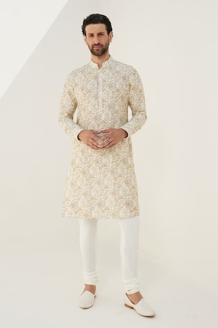 Floral Print Chanderi Silk Kurta Set 