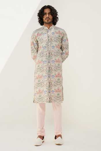 Arjan Dugal Floral Print Kurta Set With Churidar 