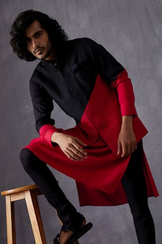 Colour Block Kurta With Churidar 