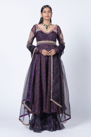 KYROSS Floral Jaal Print Anarkali Gharara Set 