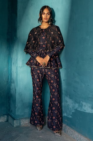 KYROSS Silk Chanderi Peplum Top & Pant Set 