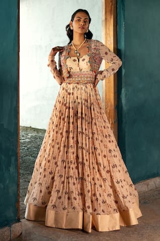 KYROSS Floral Jaal Print Anarkali With Gilet 