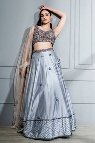 Hand Embroidered Blouse Lehenga Set 
