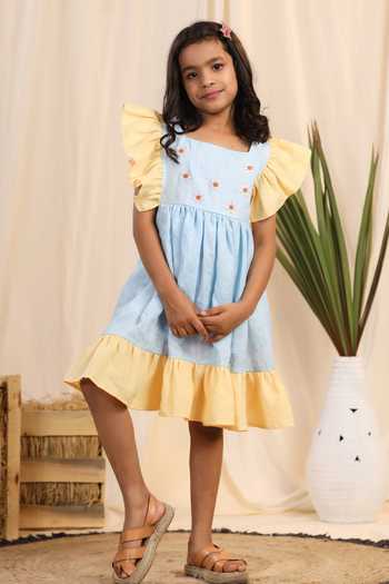 Casa Ninos Linen Floral Embroidered Dress 